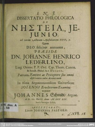 Dissertatio Philologica De Nsteia, Ieiunio. ad Locum Actorum Apostolicorum XXVII, 9.