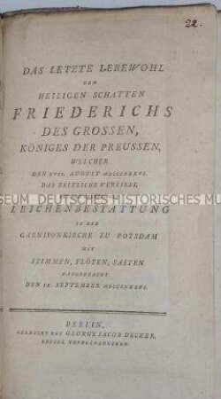 Gedächtnispredigt auf Friedrich den Großen