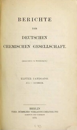 Berichte der Deutschen Chemischen Gesellschaft. 11. 1878, [2]