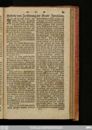 Historie von Zerstörung der Stadt Jerusalem.
