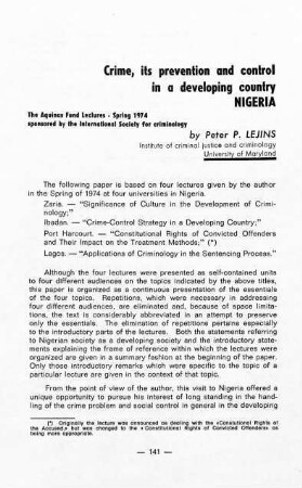141-171, Crime, it's prevention and control in a developing country : Nigeria