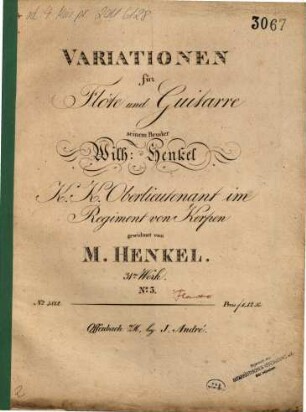 Variationen für Flöte und Guitarre : 31. Werk. 3
