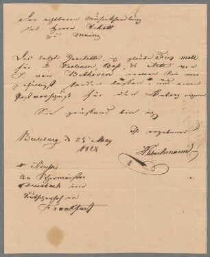 Geschäftsarchiv des Schottverlages Mainz - BSB Ana 800.A, III. Hübschmann. Verlagskorrespondenz von 1826 bis 1830: Briefe von Hübschmann an B. Schott's Söhne - BSB Ana 800.A.III. Hübschmann