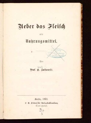 Ueber das Fleisch als Nahrungsmittel