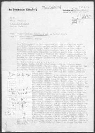 Unterheimbach mit Geddelsbach: Visitationsbericht mit Pfarrbericht 1962
