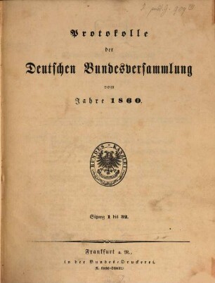 Protokolle der Deutschen Bundesversammlung. 1860
