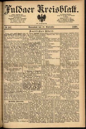 Erste Ausgabe vom Samstag, den 10. September 1898.
