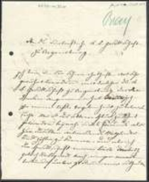Brief von François Gabriel von Bray an Regensburgische Botanische Gesellschaft