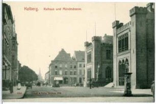Kolberg (heute: Kolobrzeg / Polen). Rathaus und Münderstraße