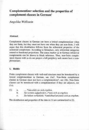 Complementizer selection and the properties of complement clauses in German
