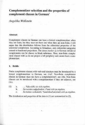 Complementizer selection and the properties of complement clauses in German