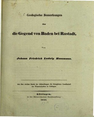 Geologische Bemerkungen über die Gegend von Baden bei Rastadt