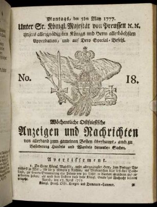 No. 18. Montags, den 5ten May 1777.