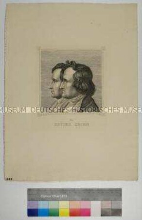 Faksimile des Porträts der Schriftsteller Jakob und Wilhelm Grimm nach einem Stahlstich