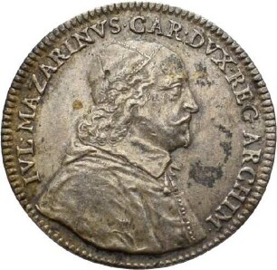 Medaille von Jean Warin auf Kardinal Mazarin und die Bauarbeiten am Louvre, 1661