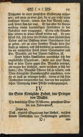 IV. An Seine Königliche Hoheit, den Prinzen von Wallis.