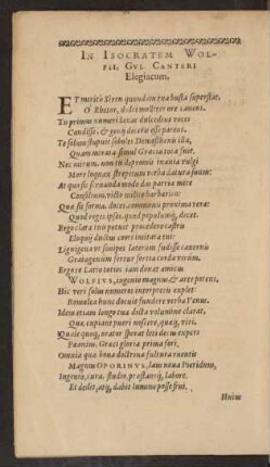 In Isocratem Wolfii, GvI. Canteri Elegiacum.