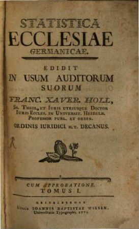 Statistica ecclesiae Germanicae : Tomus I.
