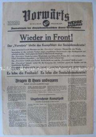 Sonderausgabe des "Vorwärts" zur Reichstagswahl am 5. März 1933