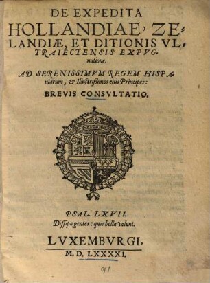 De expedita Hollandiae, Zelandiae et ditionis Ultraiectensis expugnatione, Ad regem Hispaniarum brevis consultatio