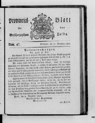Num. 47, Ausgabe vom 21. November 1821