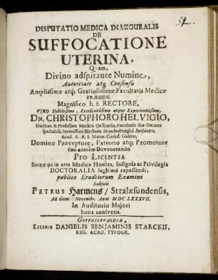 Disputatio Medica Inauguralis De Suffocatione Uterina
