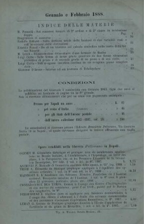 Indice della materie. Condizioni.