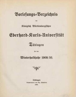 Vorlesungsverzeichnis 1909/10