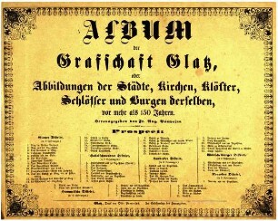 Album der Grafschaft Glatz : oder Abbildungen der Städte, Kirchen, Klöster, Schlösser und Burgen derselben, vor mehr als 150 Jahren
