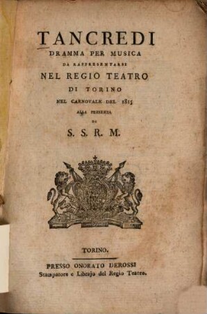Tancredi : Dramma per musica