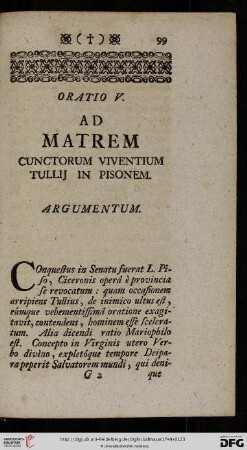 Oratio V. Ad Matrem Cunctorum Viventium Tullij in Pisonem