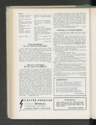 Beitragszahlung für die Siedlergemeinschaft