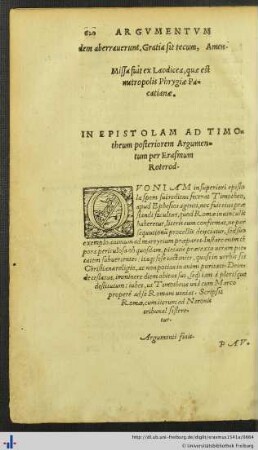 In Epistolam ad Timotheum posteriorem Argumentum.