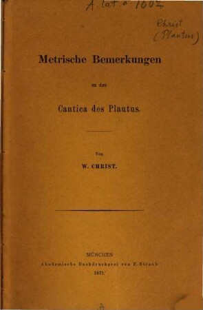 Metrische Bemerkungen zu den Cantica des Plautus