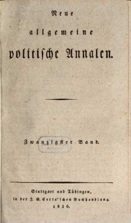 Neue allgemeine politische Annalen. 20. 1826