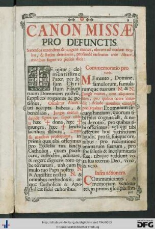 Canon Missae Pro Defunctis.