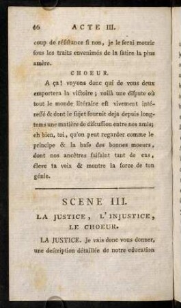 66-80, Scene III. La justice, l'injustice, le choeur. - Scene IV. Socrate, Strepsiade, Phidippide, Choeur.