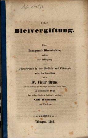 Über Bleivergiftung : eine Inaugural-Dissertation