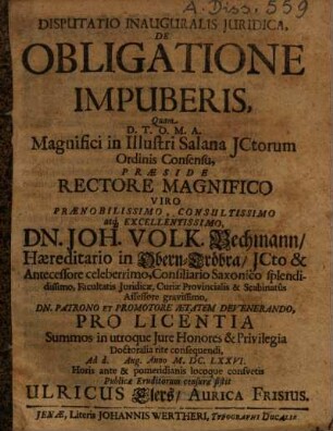 Disputatio inauguralis iuridica de obligatione impuberis