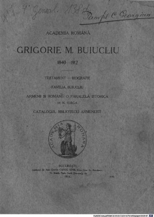 Grigorie M. Buiucliu 1840-1912 : Testament - Biografia