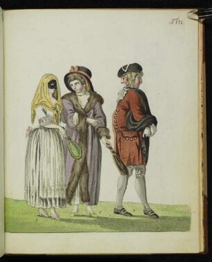 "7. Tafel" Mädchen in Haustracht, Dame in Pelz und Doppelmaske