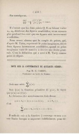 Note sur la convergence de quelques séries.