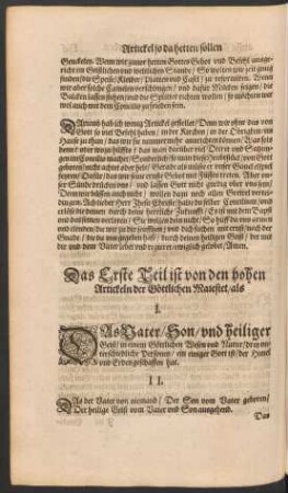 Das Erste Teil ist von den hohen Artickeln der Göttlichen Maiestet ...