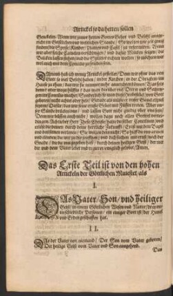 Das Erste Teil ist von den hohen Artickeln der Göttlichen Maiestet ...