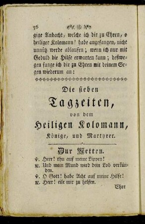 Die sieben Tagzeiten, von dem Heiligen Kolomann, Könige, und Martyrer.