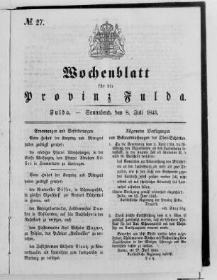 Nr. 27, Ausgabe vom 8. Juli 1843