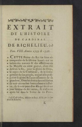 Extrait de l'histoire du Cardinal de Richelieu.