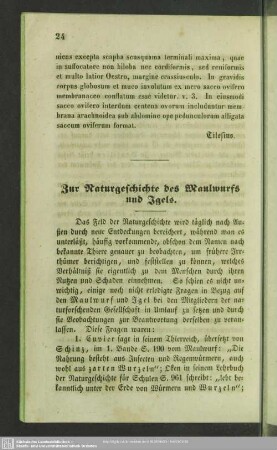 Zur Naturgeschichte des Maulwurfs und Igels