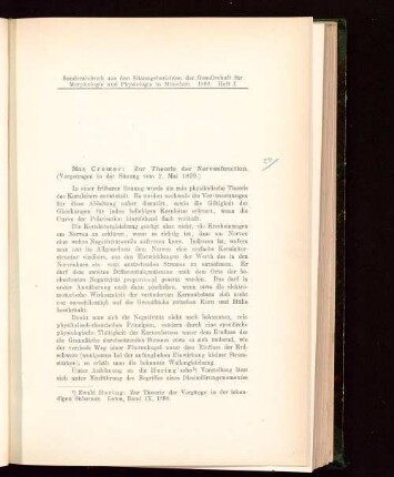Zur Theorie der Nervenfunction : (Vorgetragen in der Sitzung vom 2. Mai 1899)