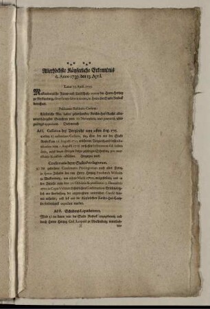 Allerhöchste Käyserliche Erkenntnis d. Anno 1733. den 13. April.
